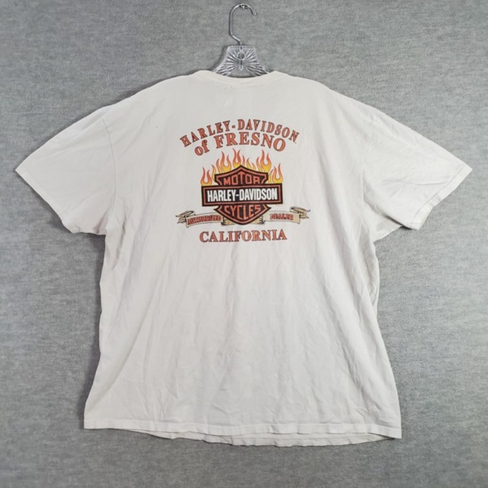 Harley Davidson Men Shirt 2XL White Fresno California 2012 American Eagle Flame